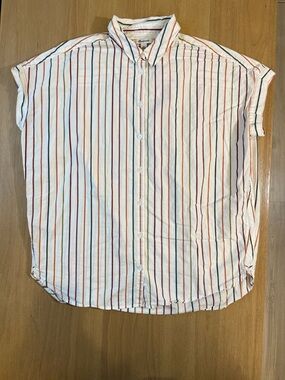 Madewell Lightweight White Short-Sleeve Button-Up Shirt Multi-Color Stripes S